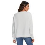 White All-Over Print Women's O-neck Imitation Knitted Sweater With Drop-shoulder