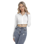 White All-Over Print Women's Blouse With Pleated Placket