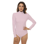 Pink All-Over Print Women's Stretchy Turtleneck Long Sleeve Bodysuit