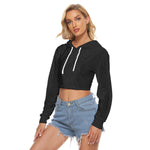 Black All-Over Print Women's Crop Top Hoodie|Velvet