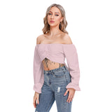 Pink All-Over Print Women's Cropped Tube Top With Long Sleeve