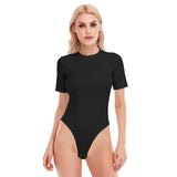 Black All-Over Print Women's O-neck Short Sleeve Bodysuit