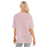 Pink All-Over Print Women's Short Sleeves T-shirt With Hem Split