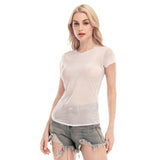 White All-Over Print Women's Short Sleeve Mesh Blouse