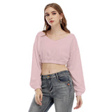 Pink All-Over Print Women's V-neck Long Sleeve Cropped Sweatshirt