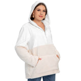 White All-Over Print Women's Borg Fleece Hoodie With Half Zip (Plus Size)