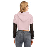 Pink All-Over Print Women's Fake Two-piece Mesh Sleeve Cropped Hoodie