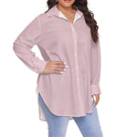 Pink All-Over Print Women's Shirt With Long Sleeve(Plus Size)