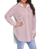 Pink All-Over Print Women's Shirt With Long Sleeve(Plus Size)