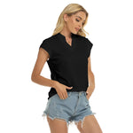 Black All-Over Print Women's Stacked V-neck Short Sleeve Blouse