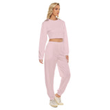 Pink All-Over Print Women's Crop Sweatshirt Suit