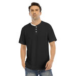 Black All-Over Print Men's Short Sleeve T-shirt With Button Closure