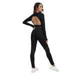 Black All-Over Print Women's Sport Set With Backless Top And Leggings