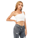 White All-Over Print Women's One-Shoulder Cropped Top