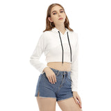 White All-Over Print Women's Smock Short Hoodie With Long Sleeve