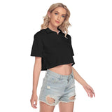 Black All-Over Print Women's V-neck Short Sleeve Cropped T-shirt