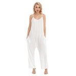 White All-Over Print Women's Loose Cami Jumpsuit