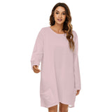 Pink All-Over Print Women's Loose Crew Neck Dress