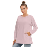 Pink All-Over Print Women's Side Split O-neck Sweatshirt