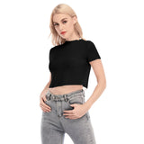 Black All-Over Print Women's Short Sleeves Mesh Crop Top