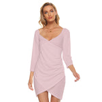 Pink All-Over Print Women's Off-shoulder Long Sleeve Dress