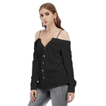 Black All-Over Print Women's V-neck Cami Blouse