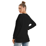 Black All-Over Print Women's Side Split O-neck Sweatshirt