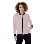 Pink All-Over Print Women's Ribbed Stand-up Collar Jacket