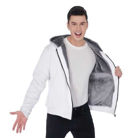 White All-Over Print Men's Sherpa Fleece Zip Up Hoodie