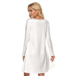 White All-Over Print Women's Crew Neck Dress