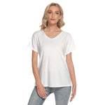 White All-Over Print Women's Loose V-neck Short Sleeve T-shirt