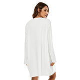 White All-Over Print Women's Loose Crew Neck Dress