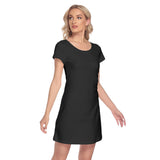 Black All-Over Print Women's Short Sleeve O-neck Dress