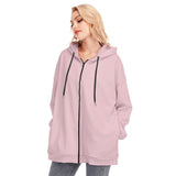 Pink All-Over Print Women's Long Hoodie With Zipper Closure