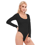 Black All-Over Print Women's O-neck Long Sleeve Bodysuit