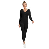 Black  All-Over Print Women's Plunging Neck Jumpsuit