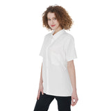 White All-Over Print Women's Short Sleeve Shirt With Pocket