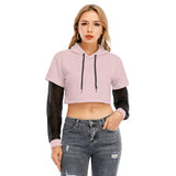 Pink All-Over Print Women's Fake Two-piece Mesh Sleeve Cropped Hoodie