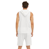 White All-Over Print Men's Sleeveless Vest And Shorts Sets