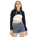 Black All-Over Print Women's Smock Short Hoodie With Long Sleeve