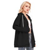 Black All-Over Print Women's Long Hoodie With Zipper Closure