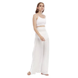 White All-Over Print Women's High Waist Wide Leg Trousers