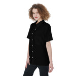 Black  All-Over Print Women's Short Sleeve Shirt With Pocket