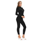 Black All-Over Print Women's Long-sleeved High-neck Jumpsuit With Zipper