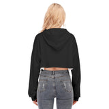 Black All-Over Print Women's Cropped Hoodie With Zipper Closure