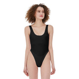 Black All-Over Print Women's High Cut One-piece Swimsuit