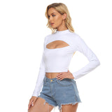 White All-Over Print Women's Hollow Chest Keyhole Tight Crop Top