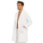 White All-Over Print Men's Borg Fleece Robe