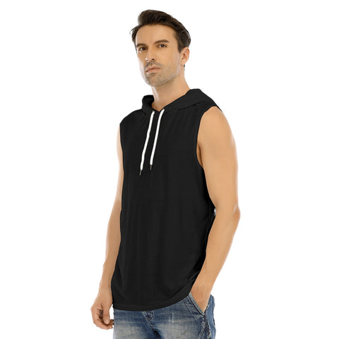 Black All-Over Print Men's Tank Hooded Vest