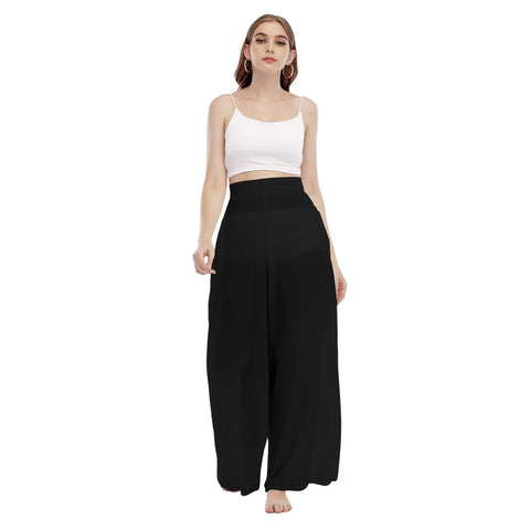 Black All-Over Print Women's High Waist Wide Leg Trousers